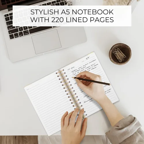 Miniatura 3 de Cuaderno en Espiral Grueso Estético para Mujeres en Formato A5 - Cuaderno de Notas de Universidad de Lino Moderno con 220 Páginas Rayadas - Perfecto