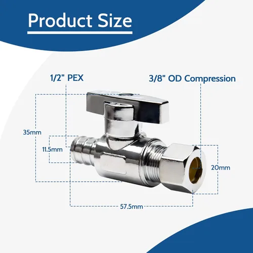 Miniatura 2 de 10 piezas de válvula de parada recta de compresión Pex x 3/8 pulgadas OD, 1/2" Pex x 3/8" OD válvula de cierre recta de compresión, latón sólido