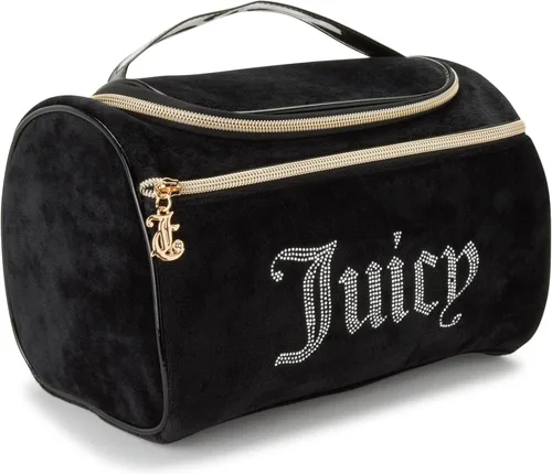 Juicy Couture Bolsa de Maquillaje Organizador de Cosméticos Esenciales de Viaje Colgante Duffel de Velor con Rinstones, Negro