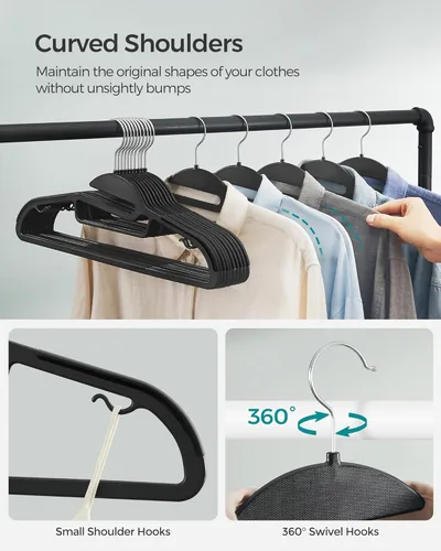 Miniatura 5 de SONGMICS Paquete de 50 percheros, perchas de plástico resistentes para trajes, apertura en forma de S, ahorro de espacio, gancho giratorio de 360º