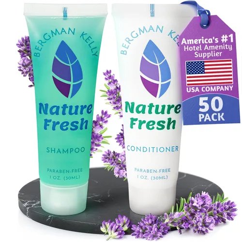 Bergman Kelly - Juego de champú y acondicionador de viaje - 1 fl oz, 100 piezas, Nature Fresh - Deleite a sus invitados con artículos de tocador de