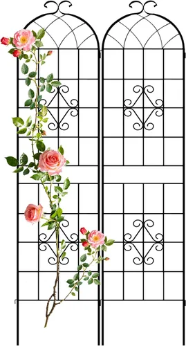 Miniatura 9 de LZRS - Paquete de 2 arcos de hierro rústico de 71x20 pulgadas para decoración de jardín con enrejado con revestimiento de metal negro – Perfecto