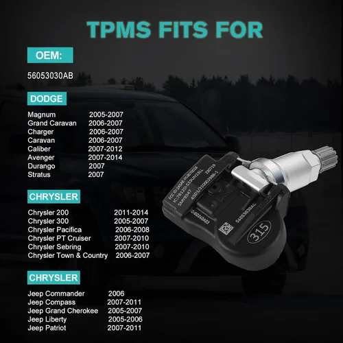 Miniatura 6 de AULINK 56053030AC 56029465AB Sensores TPMS de presión de neumáticos para Jeep Compass Grand Cherokee Liberty Patriot, Dodge Magnum Grand Caravan