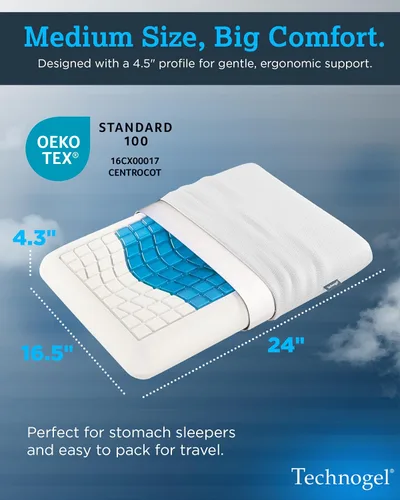 Miniatura 3 de Technogel Almohada de espuma viscoelástica de gel refrescante, almohada de enfriamiento Comfort Revolution, perfil ventilado de 4.5 pulgadas, zona