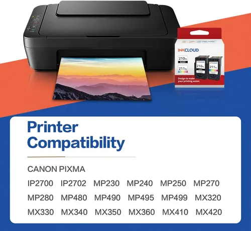 Miniatura 2 de INKCLOUD Cartuchos de tinta compatibles de repuesto para Canon PG-210XL CL-211XL para impresoras PIXMA IP2702 MP230 MP240 MP250 MP280 MP480 MP490