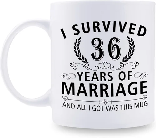 Miniatura 47 de Taza de café de 11 onzas con texto en inglés "I Survived 50 Years of Marriage and All I Got Was This Cup" para el 50 aniversario de boda y para él
