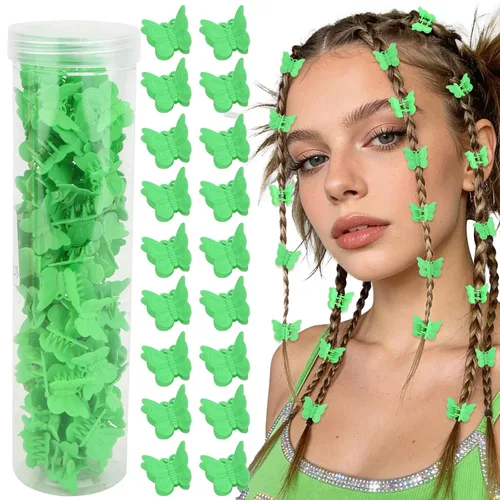 YISSION 60 pinzas para el cabello de mariposa verde mate, lindas pinzas pequeñas de mariposa con caja paquete de los años 90 Y2K accesorios para el