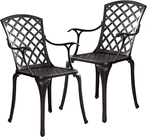 Miniatura 8 de Juego de 2 sillas de patio de aluminio fundido, sillas de comedor al aire libre con respaldo alto, sillas de patio de metal, sillas de bistró