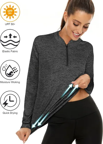 Miniatura 4 de Misyula - Camisetas de golf para mujer, con protección solar, de secado rápido, con cremallera de 14, para tenis, running y entrenamiento