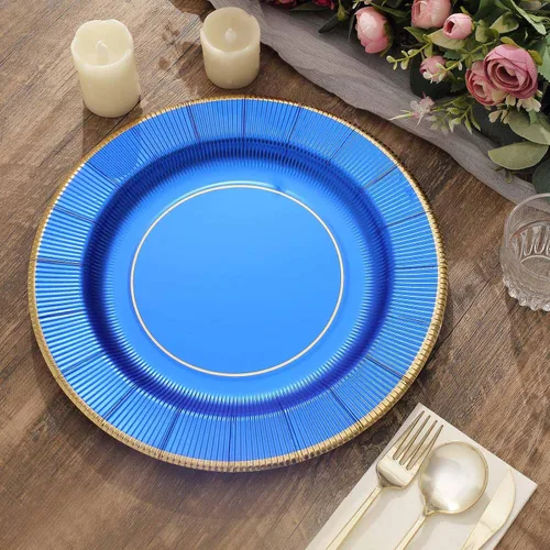 Miniatura 6 de Efavormart - Paquete de 25 platos desechables de 13 pulgadas de color azul rey metálico con rayos de sol, platos de carga de papel resistentes, 350