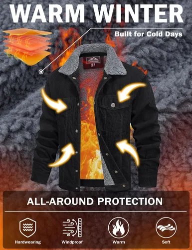 Miniatura 4 de MAGCOMSEN Chaqueta de pana para hombre, forrada con sherpa, cálida, gruesa, de camionero, con 5 bolsillos, para invierno