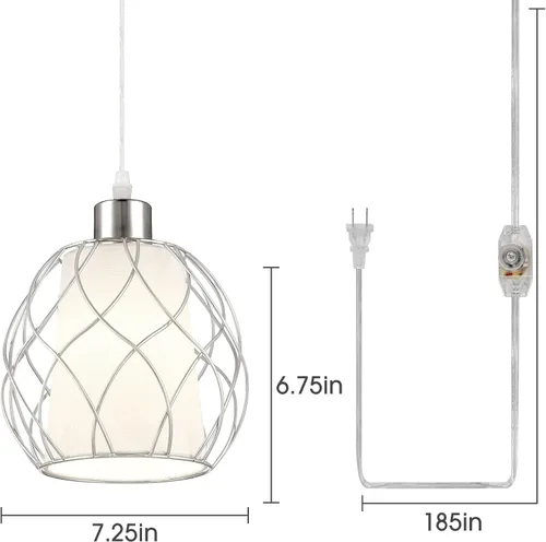 Miniatura 5 de Cinkeda Luces colgantes con cable de enchufe, lámparas colgantes que se enchufan a la toma de corriente con interruptor regulable y cable Plateado
