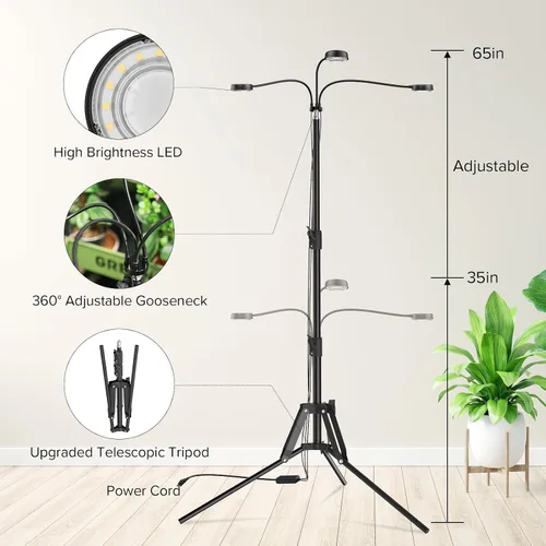 Miniatura 3 de SANSI Luces de cultivo para plantas de interior, luces regulables de 30 W para cultivo en interiores, 3 cabezales de 35 a 65 pulgadas, soporte