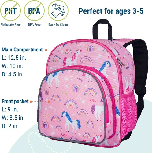Miniatura 4 de Wildkin Mochila infantil de 12 pulgadas, acolchada, ajustable, ideal para guardería y viajes, unicornios arcoíris