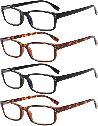 Miniatura 12 de Kerecsen Paquete de 4 lentes de lectura para hombres y mujeres con bisagras de resorte, anteojos rectangulares ligeros de color negro
