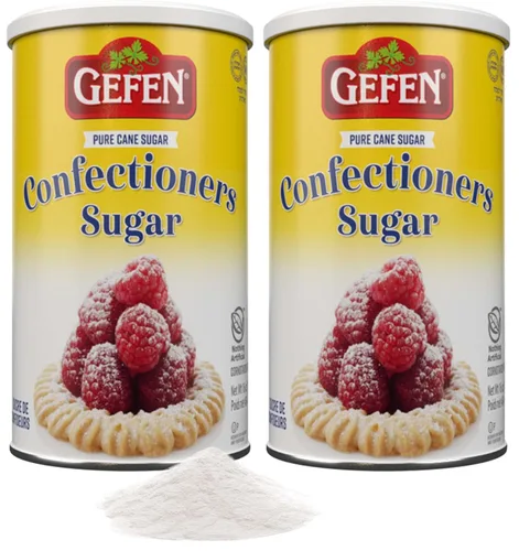Gefen Azúcar de confitería, 16 onzas en recipiente resellable, azúcar en polvo (paquete de 2 = 2 libras) sin maíz, sin gluten, azúcar de confitería