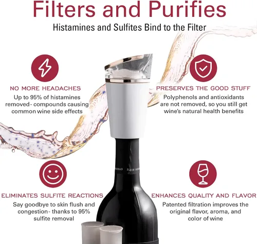 Miniatura 2 de PureWine Bio-Pods para purificador y aireador de vino, filtros de vino rojo y blanco para histaminas y sulfitos, ayuda a alergias y dolores