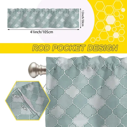 Miniatura 2 de Cortinas de cenefa para ventanas, patrón marroquí en acuarela, cenefa semitransparente, con formas geométricas abstractas, bolsillo para cortinero