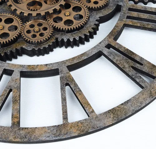 Miniatura 8 de Lafocuse Reloj de pared de engranaje móvil real de 23 pulgadas, reloj de pared Steampunk con engranajes rústicos, relojes de pared grandes de madera