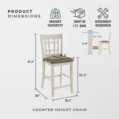 Miniatura 3 de Lexicon Dante Silla de Altura de Mostrador (Juego de 2), Silla de Isla de Cocina con Marco de Madera con Asiento de Tela Tapizada y Diseño