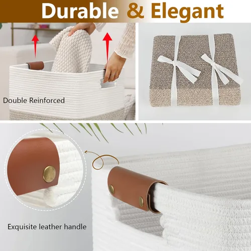 Miniatura 3 de Cesta de Ropa Sucia 96L Extra Grande Cesta de Ropa Sucia, Cesta Tejida para Mantas, Cesta de Almacenamiento Tejida de Algodón con Asas para Sala