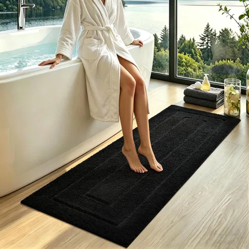 Miniatura 46 de HOMORE Alfombra de baño negra de 24 x 17 pulgadas, suave y absorbente, alfombra de baño pequeña, alfombra de baño lavable antideslizante para bañera