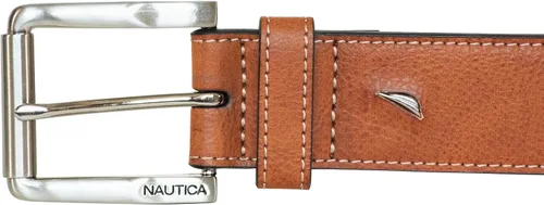 Miniatura 4 de Nautica Men's Signature Leather and Canvas Belt Ribbon Detail Flag Design Classic Casual Metal Buckle