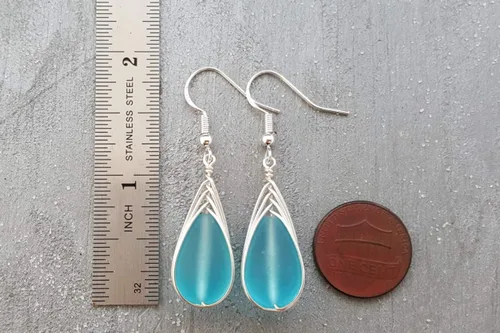 Miniatura 58 de Yinahawaii Handmade Sea Glass Earrings, Hawaiian Jewelry, Wire Braided Earrings Teardrop Earrings, Beach Jewelry Sea Glass Jewelry For Women Cobalt