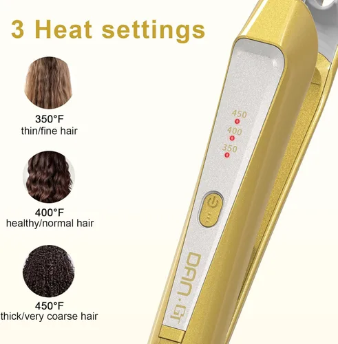 Miniatura 3 de Peine caliente de titanio en forma de V para pelucas y cabello negro natural, peine de presión de doble voltaje 100240V con 3 ajustes de calor