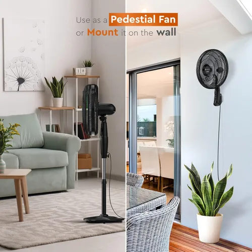 Miniatura 3 de Comfort Zone - Ventilador oscilante inteligente WiFi, 18 pulgadas, 3 velocidades, montaje en pared, control de voz, temporizador de función Negro