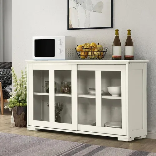 Miniatura 11 de Byroce - Aparador de buffet, armario apilable de almacenamiento para barra de café con estante ajustable y puertas correderas de vidrio, armario