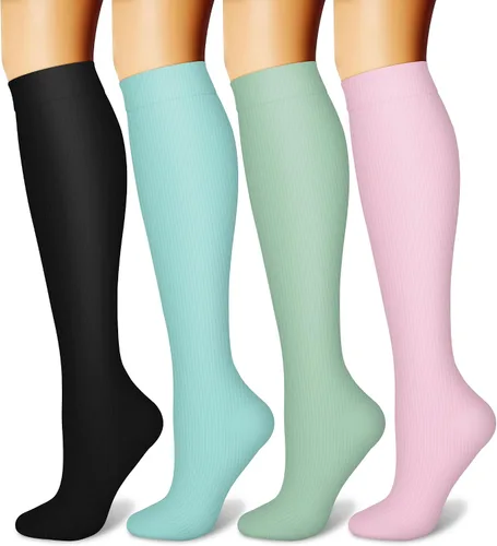 CHARMKING Calcetines de compresión para mujeres y hombres circulación 4 pares de 15-20 mmHg mejor soporte para atletismo, correr, ciclismo