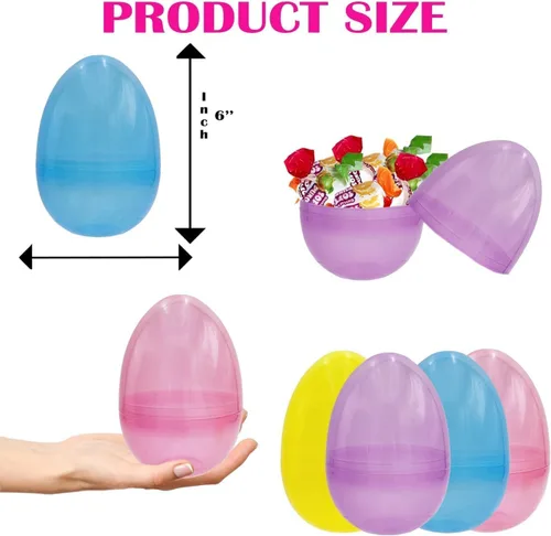 Miniatura 3 de The Dreidel Company Huevos de Pascua rellenables de 6 pulgadas, paquete de 12 unidades Jumbo translúcidos, coloridos de plástico para Pascua, se