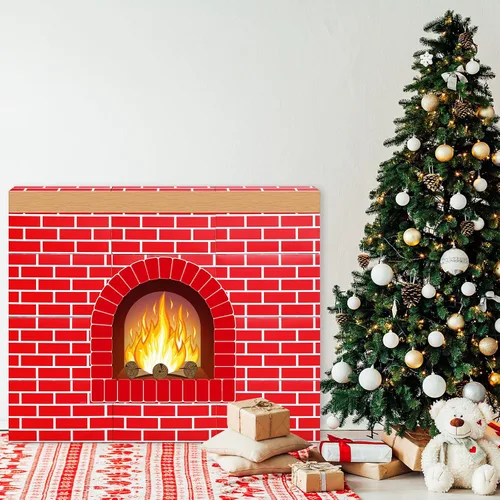 Miniatura 5 de Fullhawl 26 chimeneas de cartón de invierno 3D de 39 x 35 pulgadas, chimenea artificial de invierno con llama de fuego, recortes de grano de madera