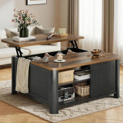 Decofy Lift Top Coffee Table with Storage Mid Century Modern Square Coffee Tables for Living Room, Large Hidden Storage Compartment, Adjustable