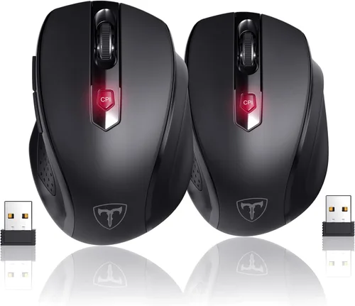 Miniatura 9 de HOTWEEMS Ratón Inalámbrico, Ratón de Computadora D-09 USB Ratones Inalámbricos para Laptop, Ergo Grips, Lightspeed 5 Niveles 2400 DPI, Batería de 16