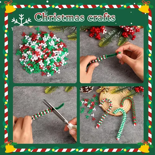 Miniatura 5 de Amaney - 1000 cuentas de tres cuentas de Navidad con cuentas de bastón de caramelo, verde, rojo y blanco, cuentas para adornos navideños