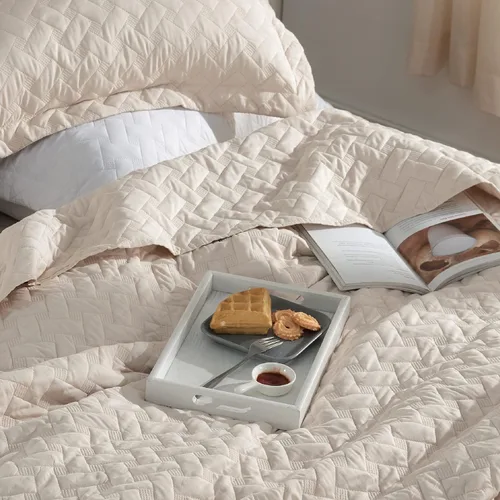Miniatura 2 de Bedsure Colchas de tamaño Queen - Colchas ligeras tamaño Queen con patrón de tejido de cesta, juego de ropa de cama suave, juego de edredón beige 16