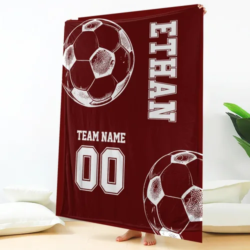 Miniatura 4 de Manta de fútbol personalizada, manta de fútbol personalizada suave y acogedora manta de forro polar sherpa, manta con nombre personalizado