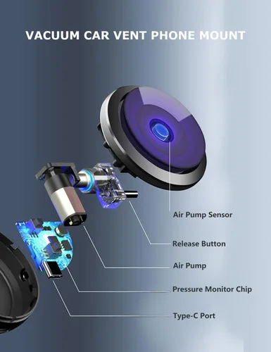 Miniatura 8 de PHOCAR Soporte de teléfono para automóvil al vacío, soporte para teléfono con ventilación de aire, absorción automática de vacío, sin necesidad