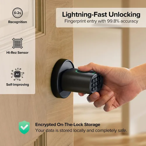 Miniatura 3 de ThorBolt Pomo de puerta de huellas dactilares, perilla de puerta sin llave con teclado biométrico electrónico, bloqueo automático para puertas Negro1