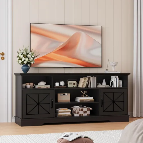 Miniatura 6 de Wodeer Soporte de TV negro para televisores de hasta 65 pulgadas, centro de entretenimiento de granja de 59 pulgadas con gabinete de almacenamiento