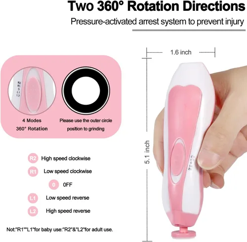 Miniatura 5 de Cortador de uñas eléctrico para bebés, de bajo ruido, seguro para recién nacidos, con 6 cabezales de molienda ligeros y reemplazables, esmalte