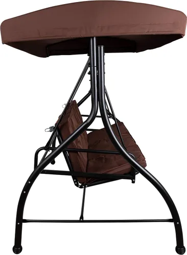 Miniatura 7 de BizChair Hamaca de toldo de columpio de patio de conversión de acero al aire libre de 3 asientos con cojines/cama de columpio al aire libre (marrón)