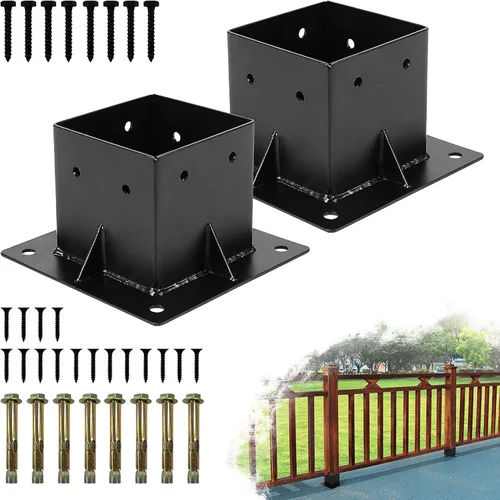Miniatura 11 de Base de poste de 4 x 4, 4 piezas, soportes de base de poste de cubierta (interior de 3.6 x 3.6 pulgadas) con recubrimiento de polvo negro, soporte