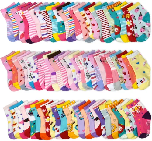 SkiBeaut Calcetines antideslizantes para niños y niñas de 1 a 7 años, 12 pares de calcetines para niños y niñas