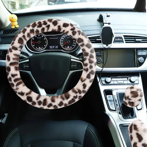 Miniatura 3 de Accmor - Funda mullida para volante para mujeres y niñas, ajuste universal de 15 pulgadas, funda de freno de mano y funda para palanca de cambios