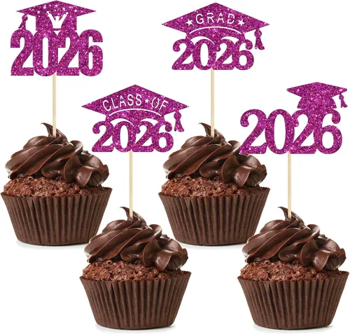 Miniatura 26 de Paquete de 24 adornos para cupcakes de clase 2026 con purpurina 2026 Felicidades Graduación Diploma Done Cupcake Picks 2026 Graduación Temática