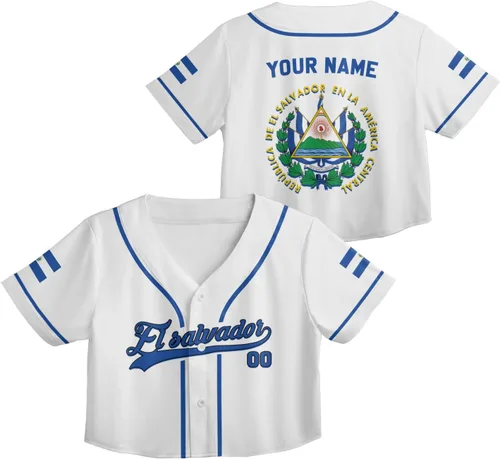 Miniatura 17 de Custom El Salvador Crop Top Baseball Jersey Camisa Salvadoreña Salvadoreña Camisa para Mujer Camisas De El Salvador para Mujer Blc9