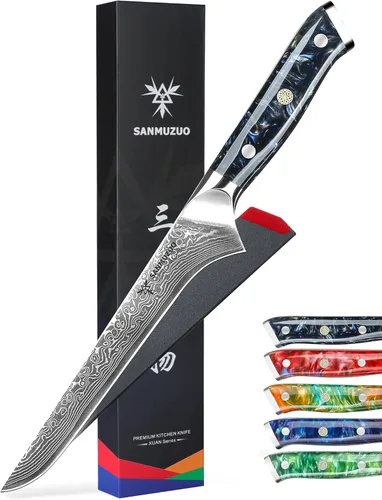 Miniatura 8 de Cuchillo de filete de 7 pulgadas, VG10 Damasco cuchillo para deshuesar peces con mango de resina - Serie Xuan (azul zafiro)